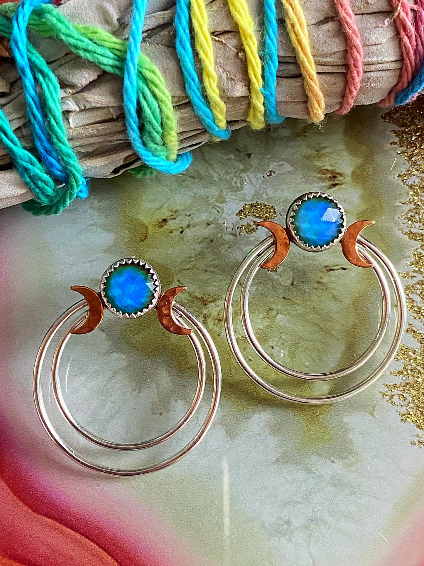 Mood Color Change Triple Moon earrings // Sterling Silver Post back