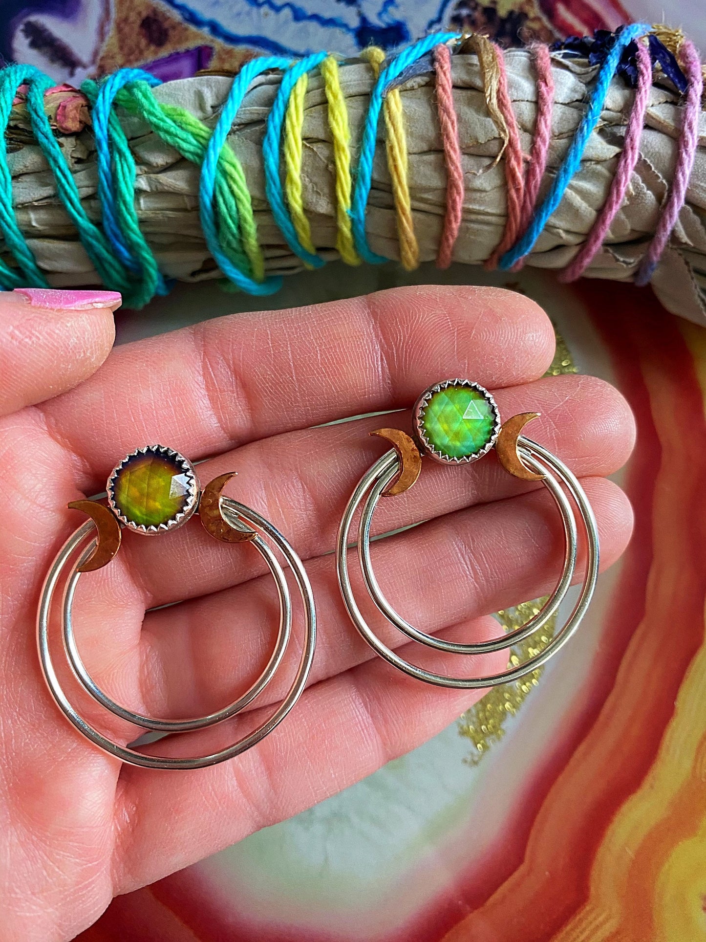 Mood Color Change Triple Moon earrings // Sterling Silver Post back