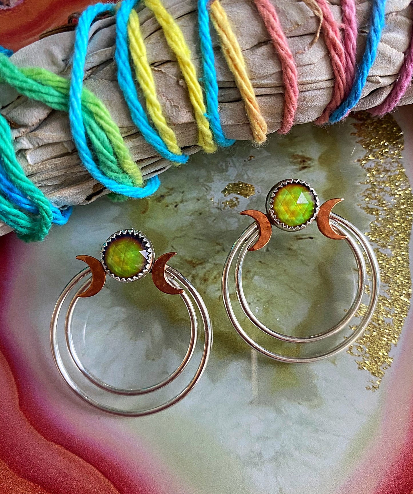 Mood Color Change Triple Moon earrings // Sterling Silver Post back