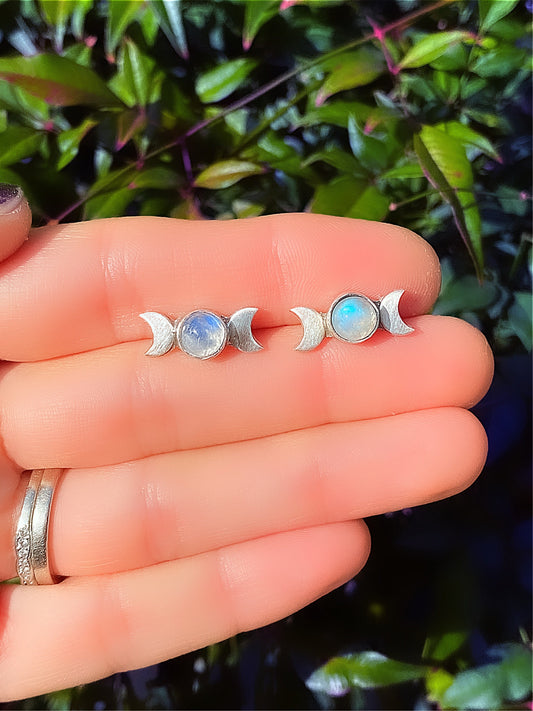 Triple Moon Moonstone Studs // Made to Order