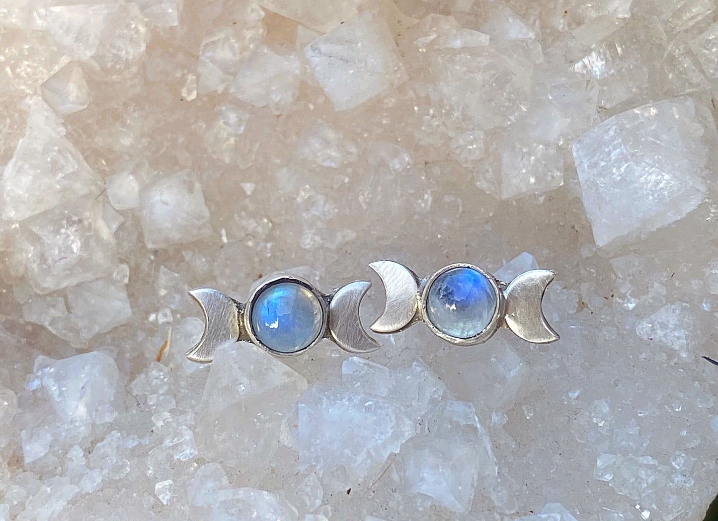 Triple Moon Moonstone Studs // Made to Order