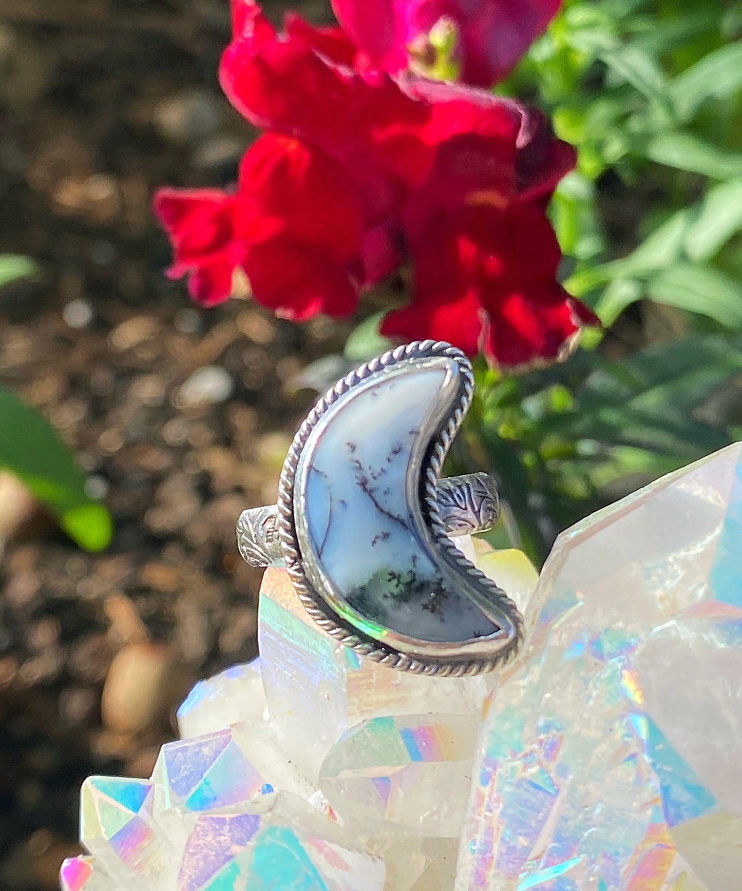 Winter Moon // Dendritic Opal Moon Ring