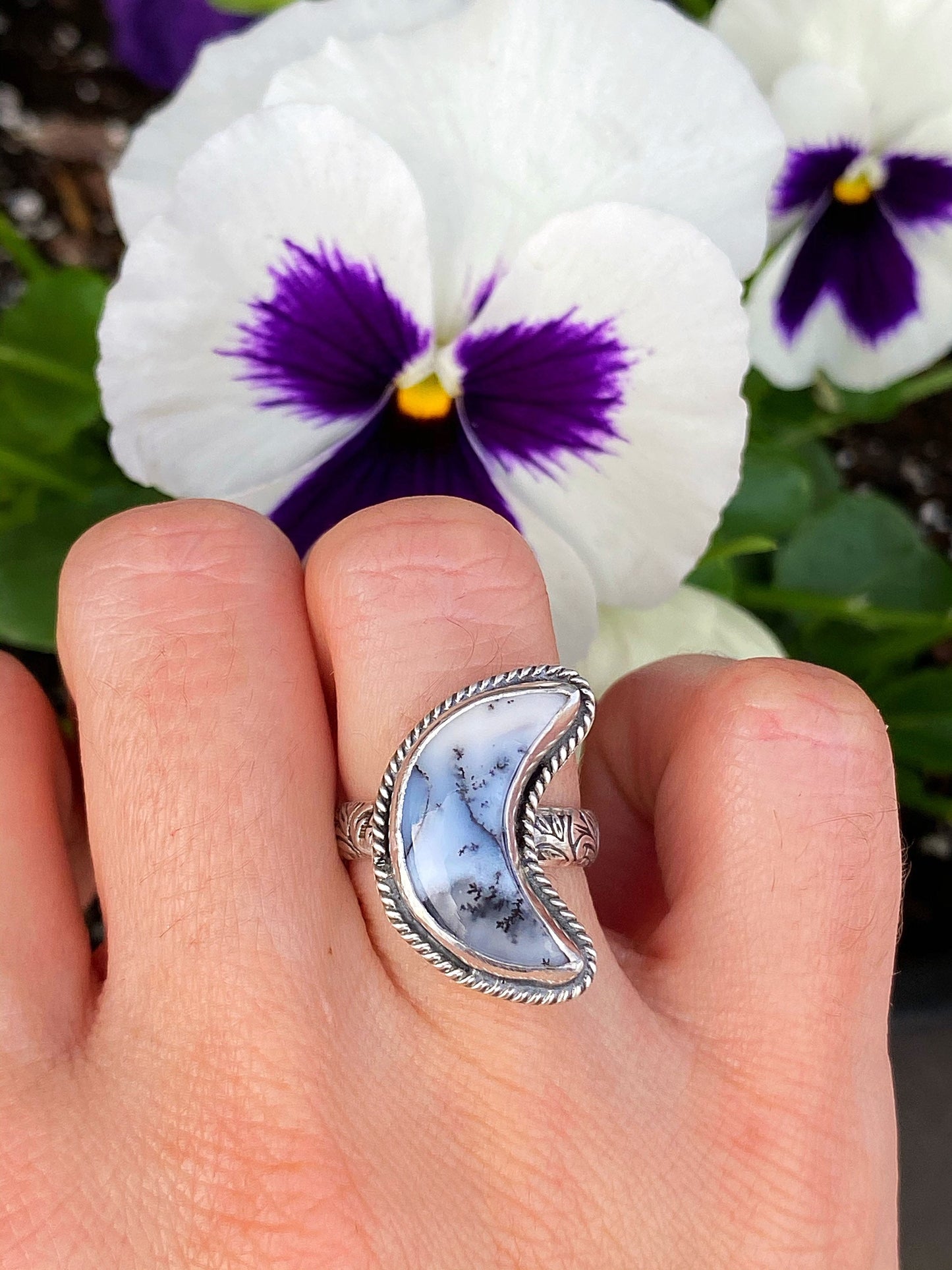 Winter Moon // Dendritic Opal Moon Ring