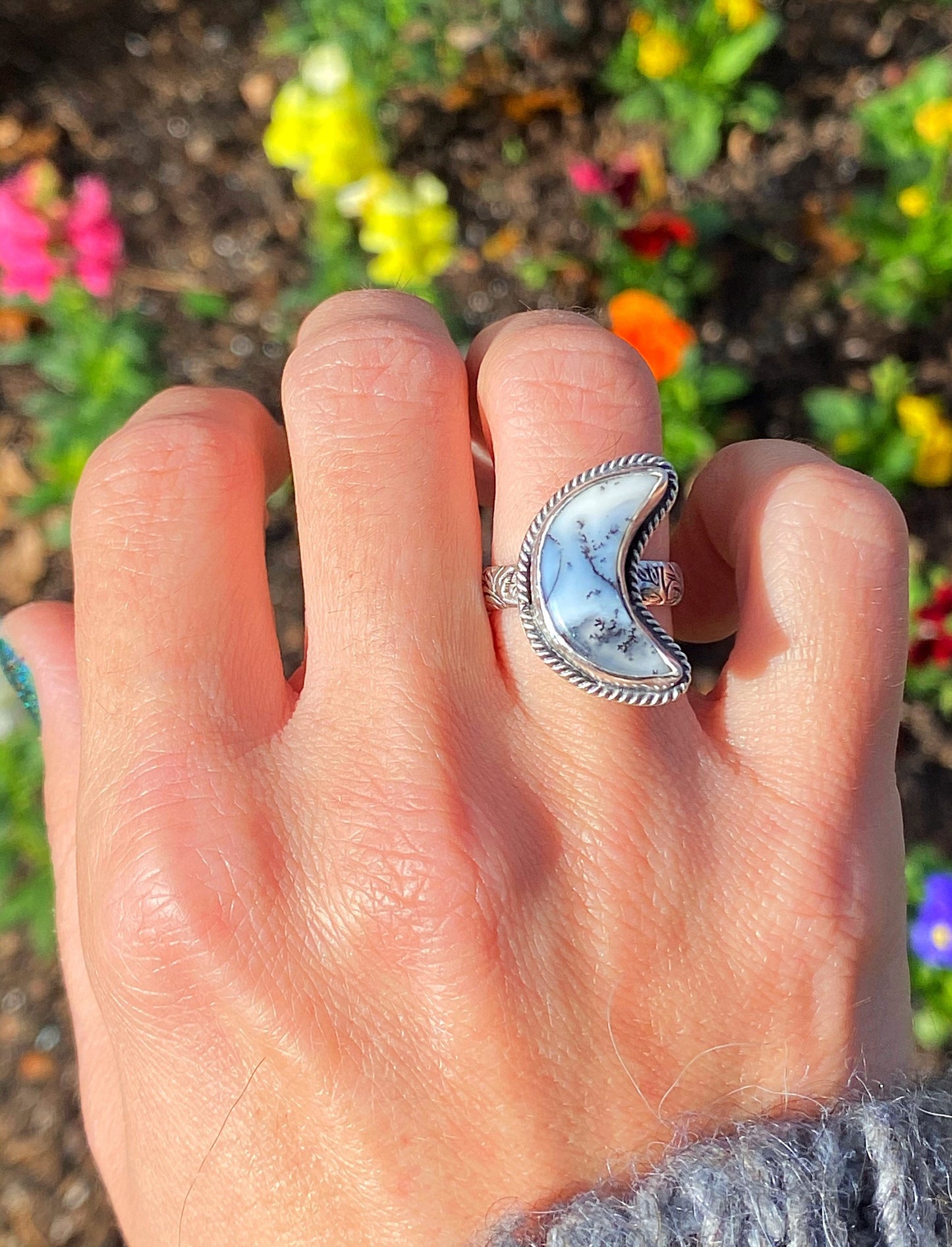 Winter Moon // Dendritic Opal Moon Ring