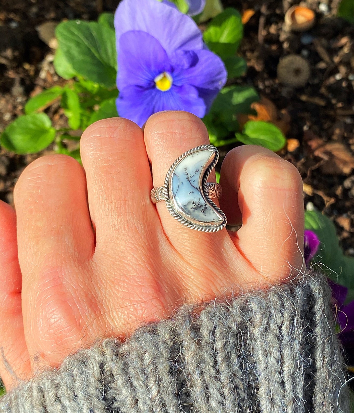 Winter Moon // Dendritic Opal Moon Ring