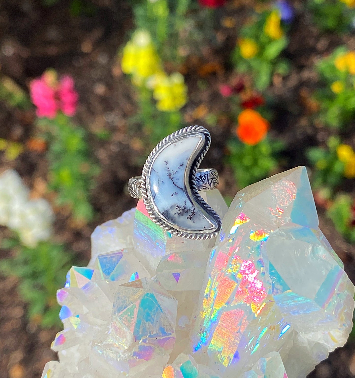 Winter Moon // Dendritic Opal Moon Ring