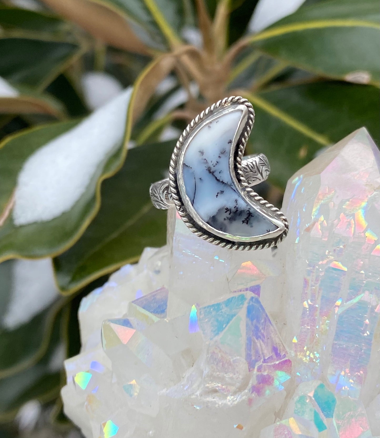 Winter Moon // Dendritic Opal Moon Ring