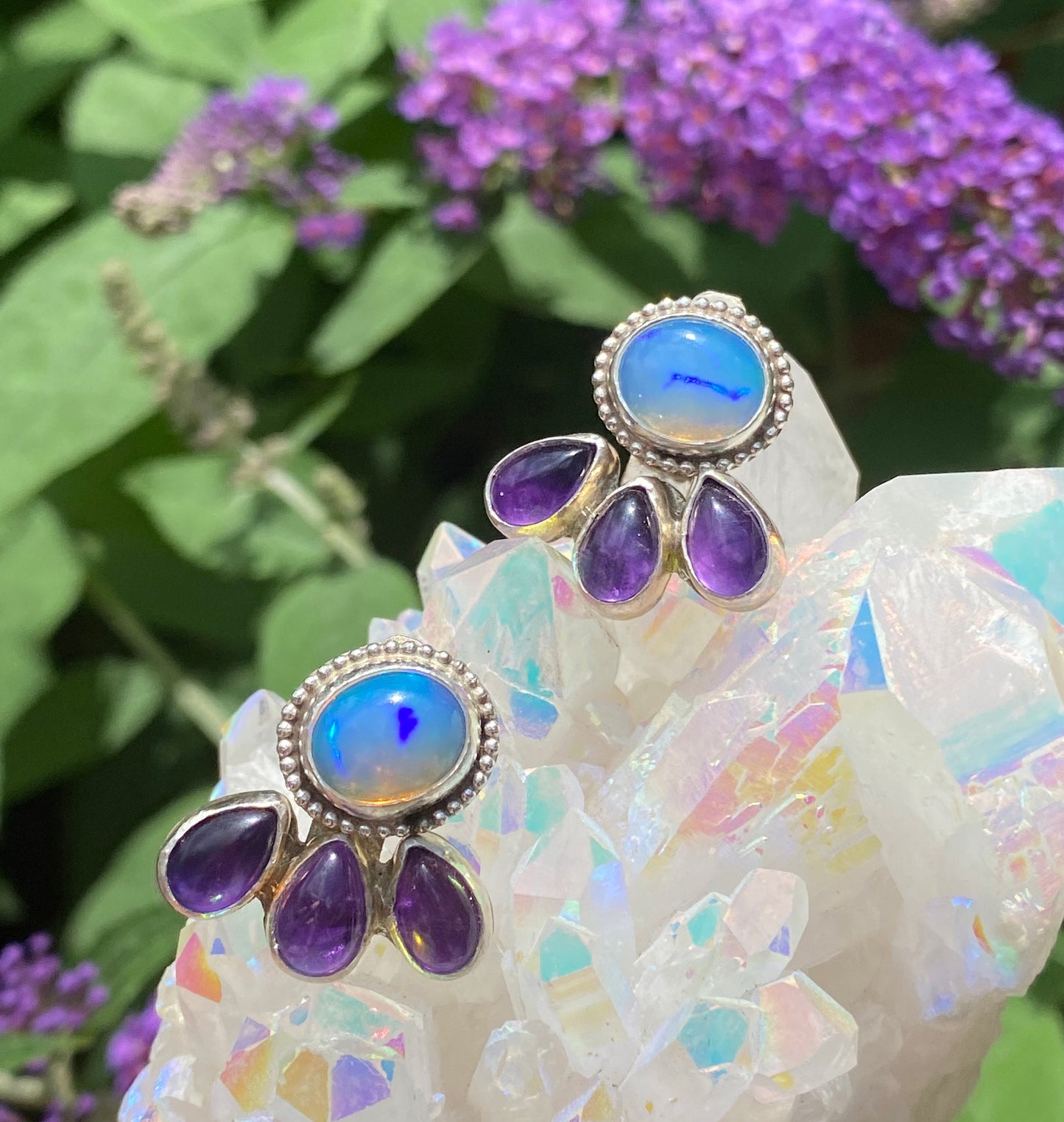 Opal and Amethyst Ear Jackets