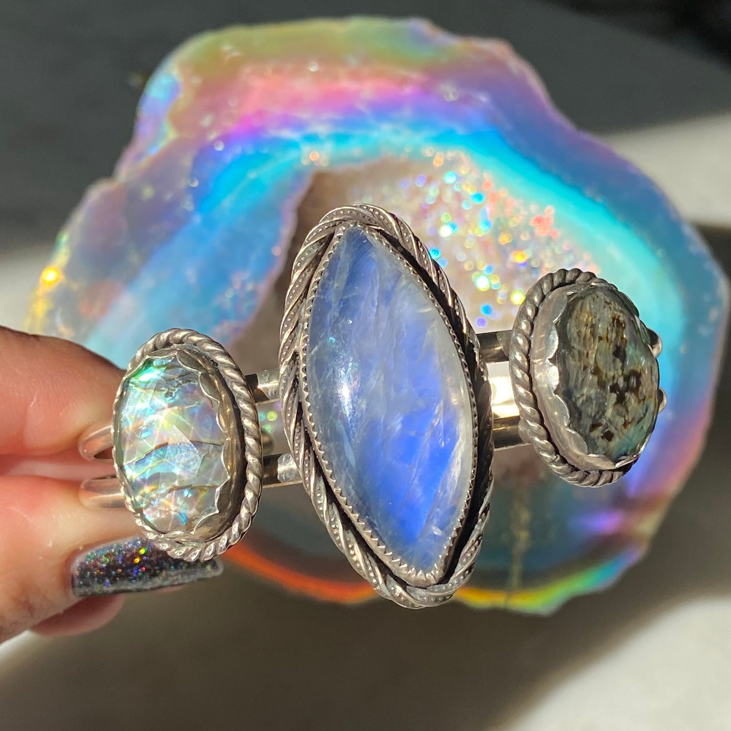 Moonstone and Abalone/Quartz Doublet Cuff //Once Upon a Dream Collection