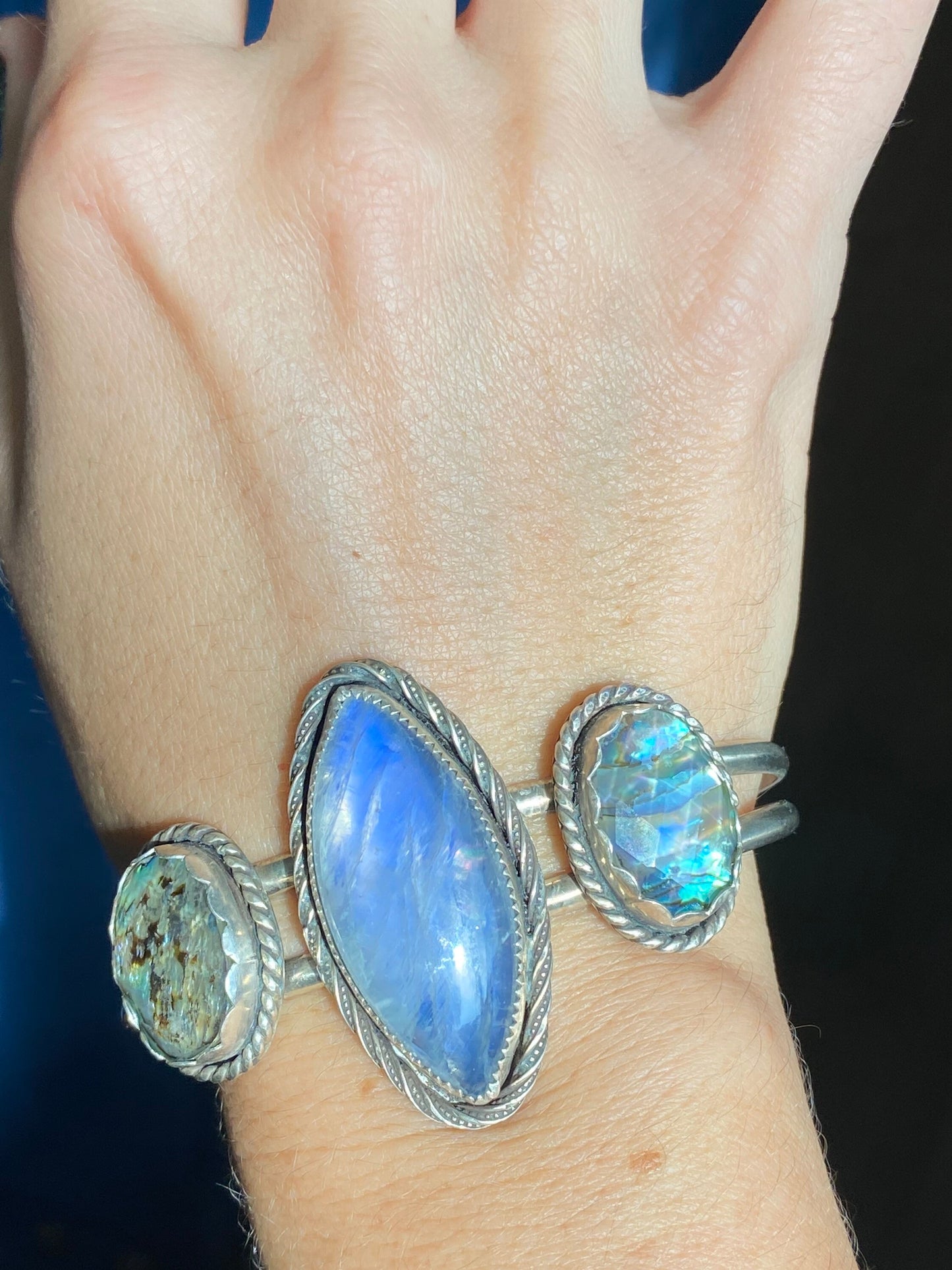 Moonstone and Abalone/Quartz Doublet Cuff //Once Upon a Dream Collection