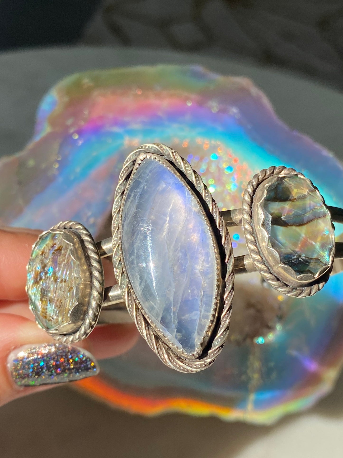 Moonstone and Abalone/Quartz Doublet Cuff //Once Upon a Dream Collection