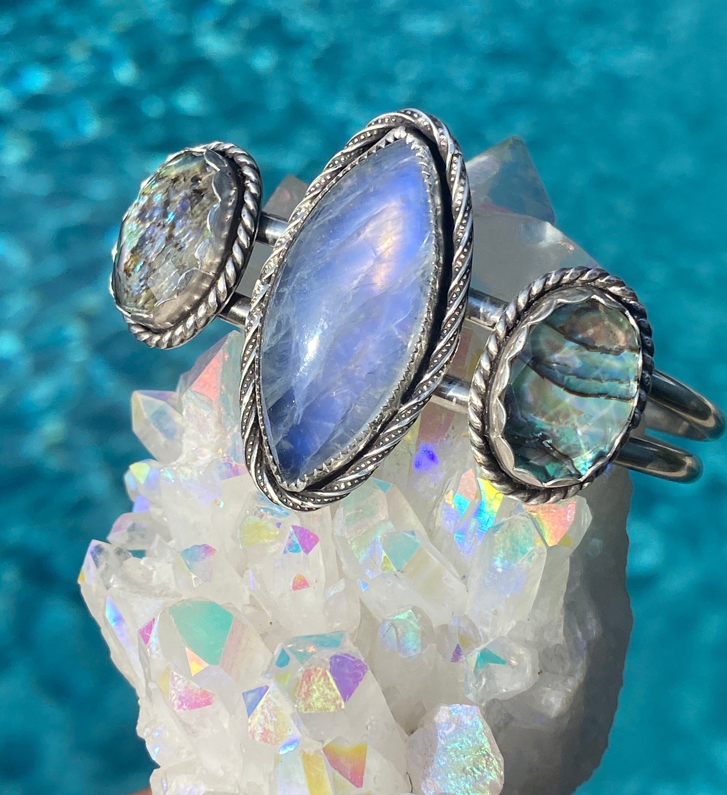 Moonstone and Abalone/Quartz Doublet Cuff //Once Upon a Dream Collection