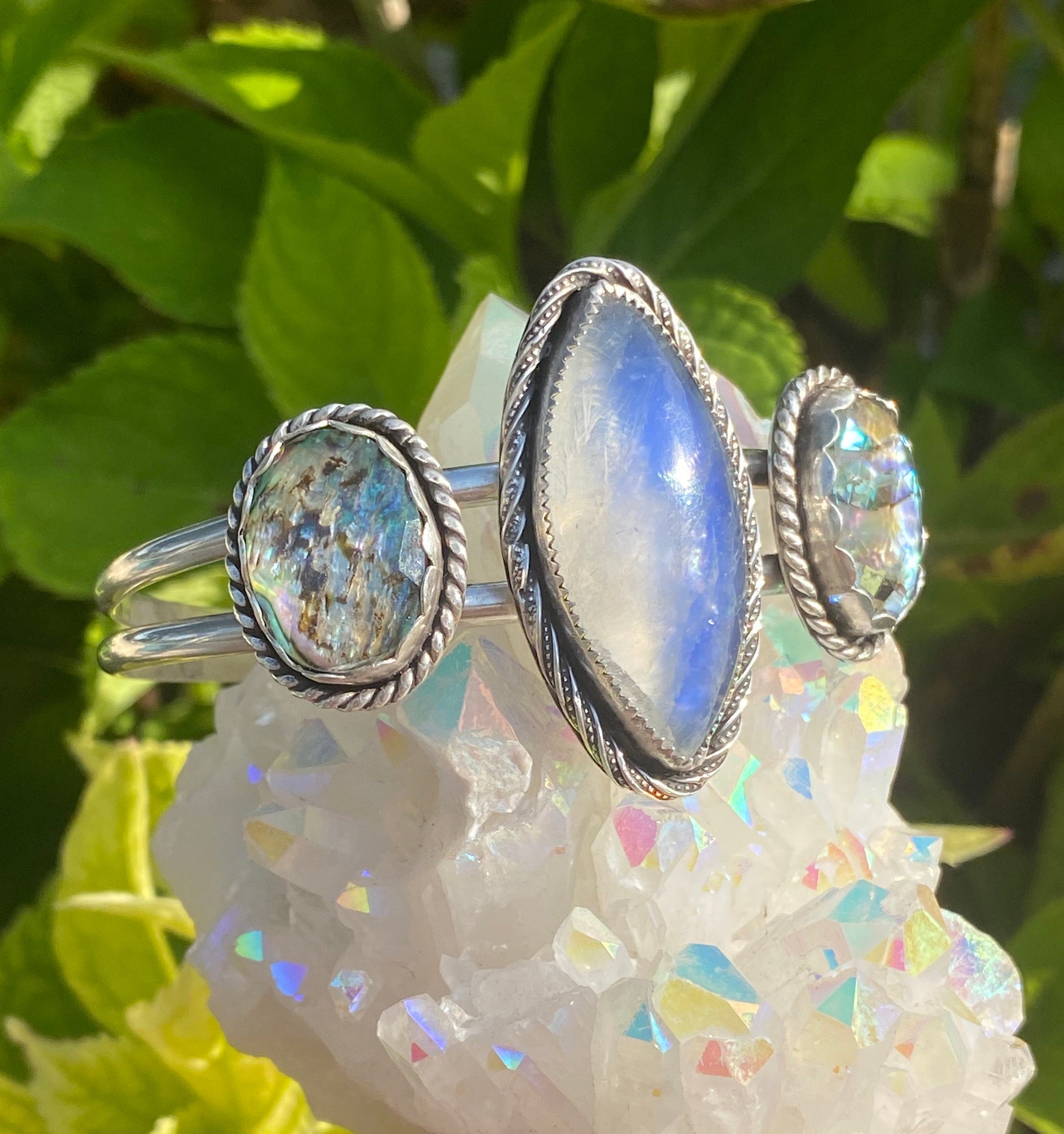 //Once Upon – Cuff Dream Abalone/Quartz Moonstone thebohemianfairie Collecti and Doublet a