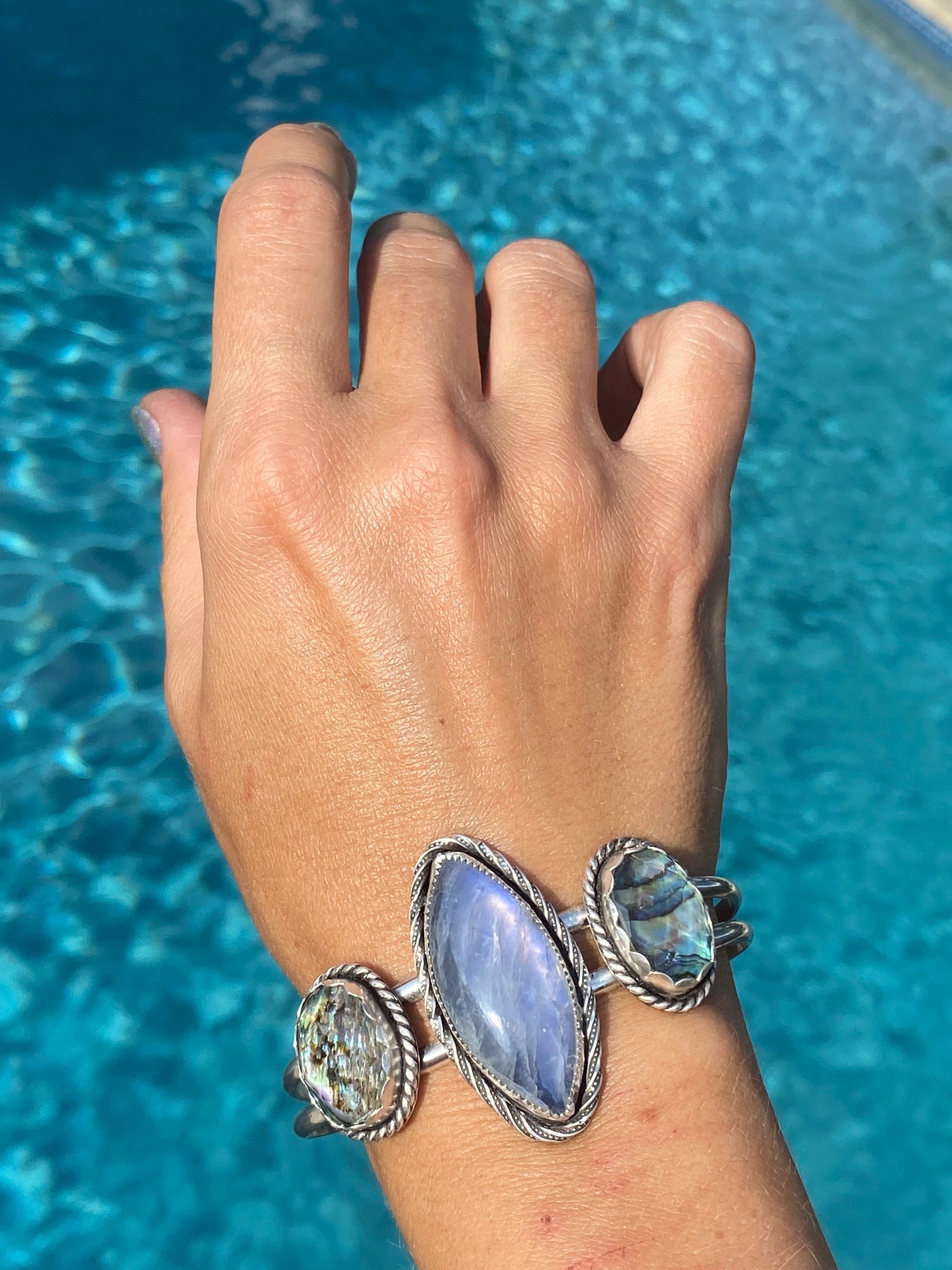 Moonstone and Abalone/Quartz Doublet Cuff //Once Upon Collecti a Dream thebohemianfairie –